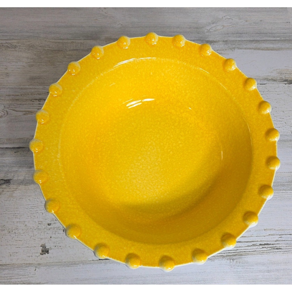 Ancora Italy Ceramic Serving Bowl Yellow Hobnail Dotted Pasta Salad 10.5"